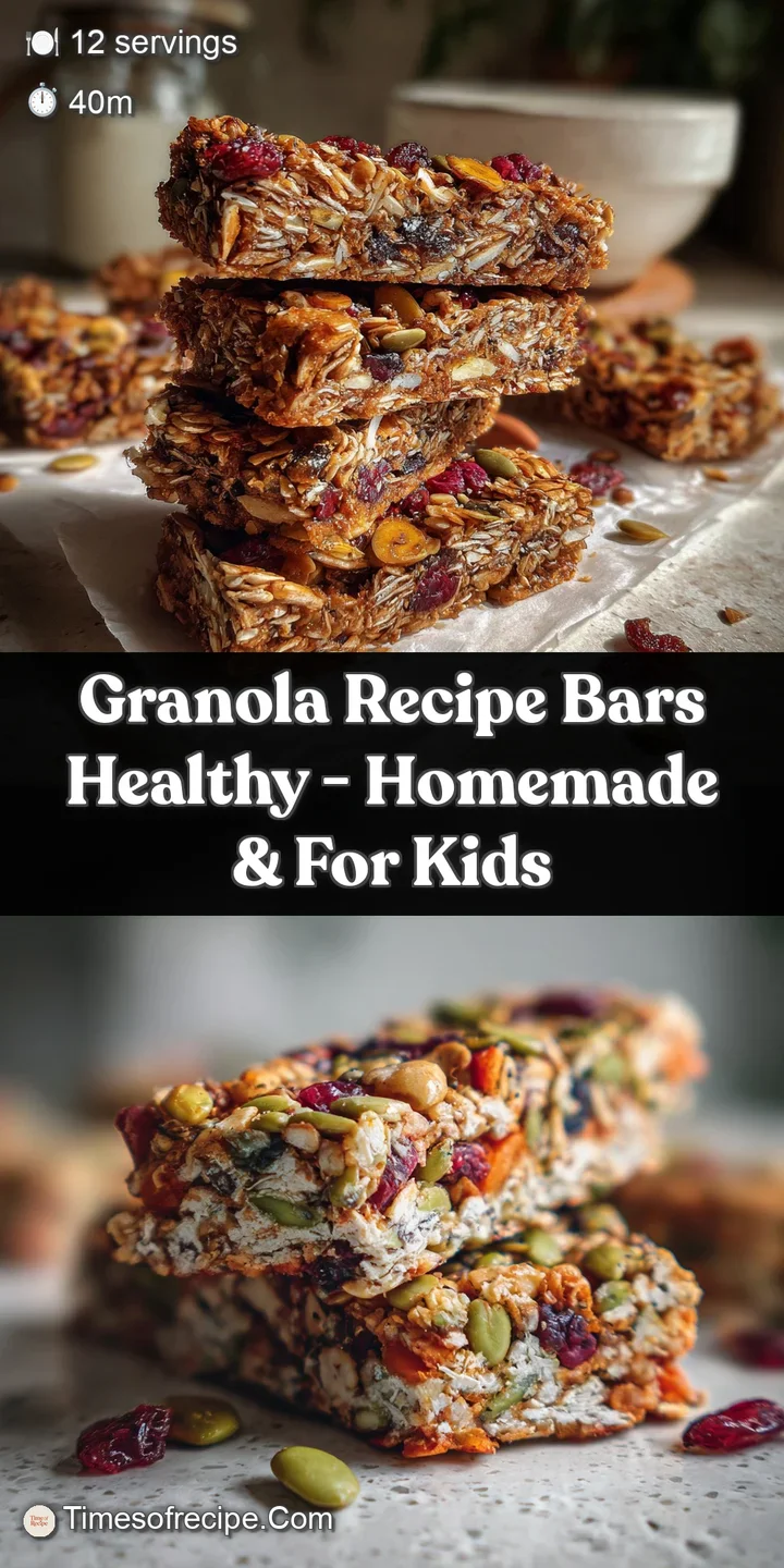 Chewy, golden-brown granola bar glistening in the light, studded with visible oats, nuts and seeds, promising a satisfying...