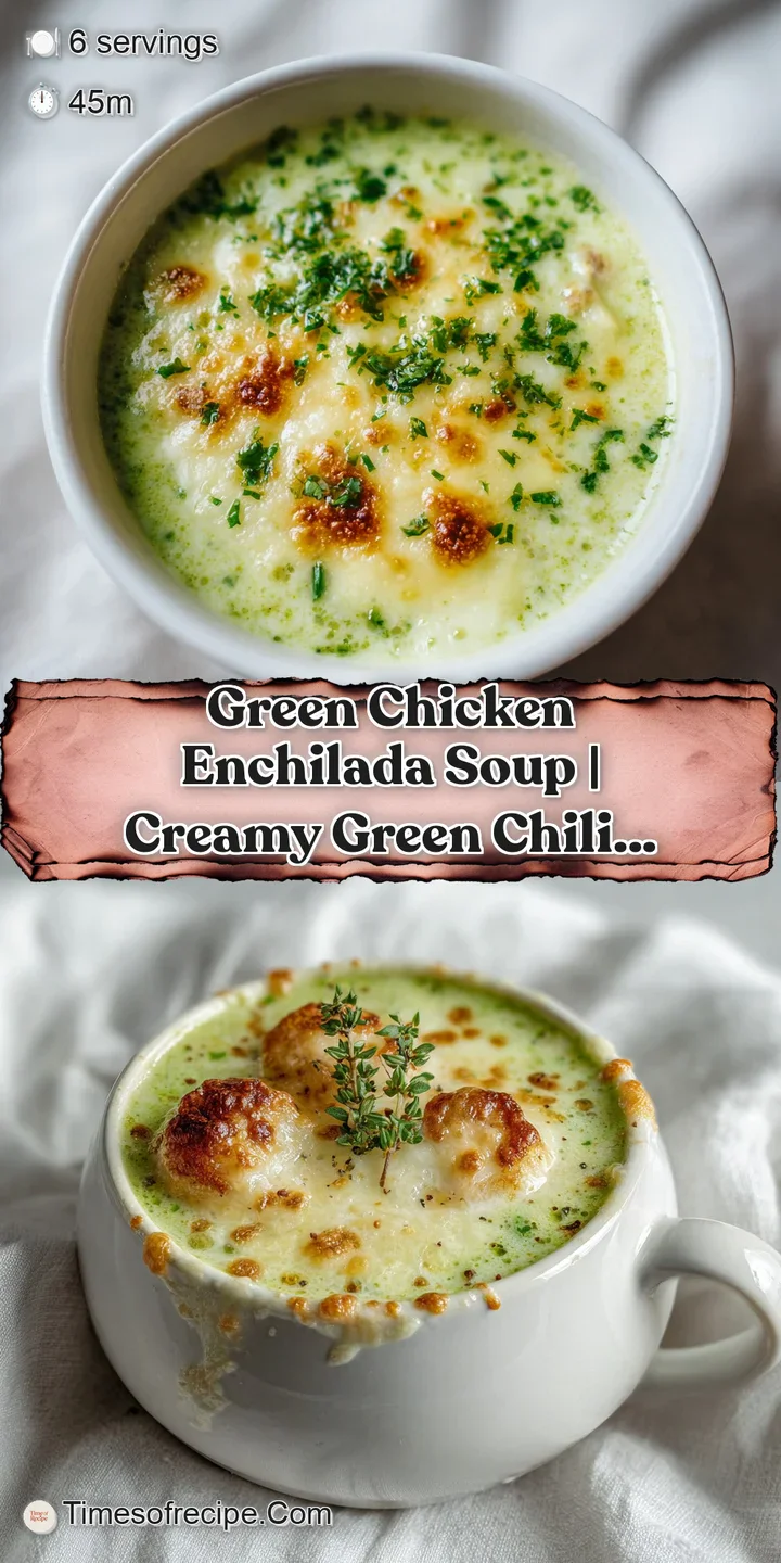 Macro shot of a creamy green broth featuring tender shredded chicken, melted cheese, and bright corn kernels.