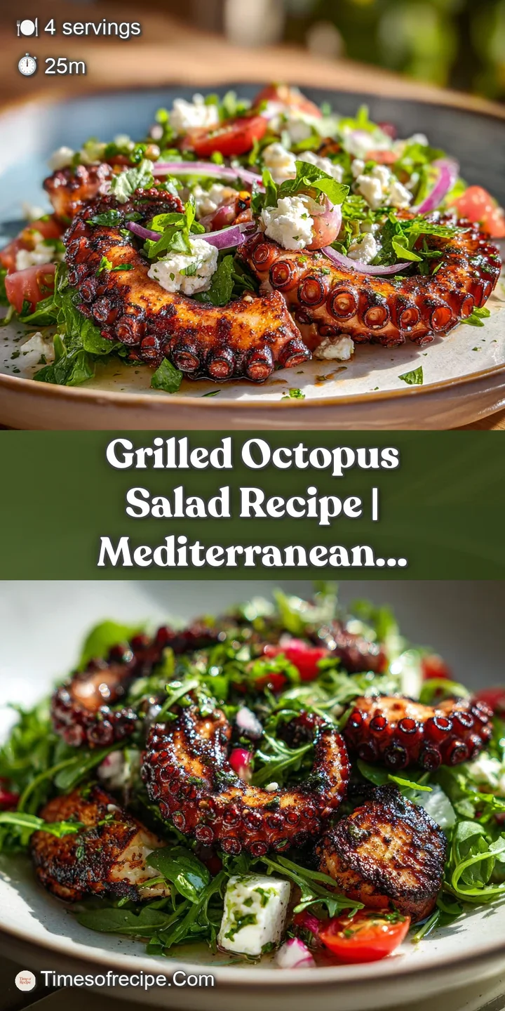Close-up of glistening, charred octopus. Glossy olive oil and fresh herbs enhance the Mediterranean flavors in this vibran...
