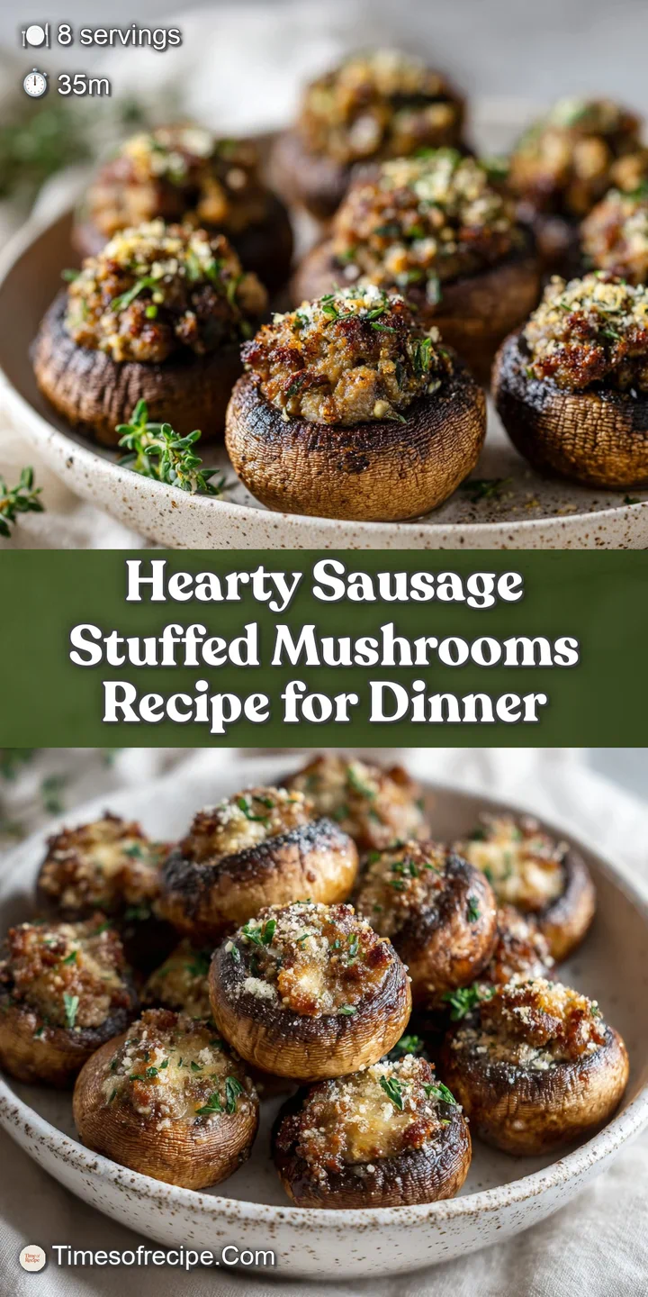 Close-up of a stuffed mushroom reveals a creamy, golden-brown filling. Toasted breadcrumbs add texture, promising a flavor...