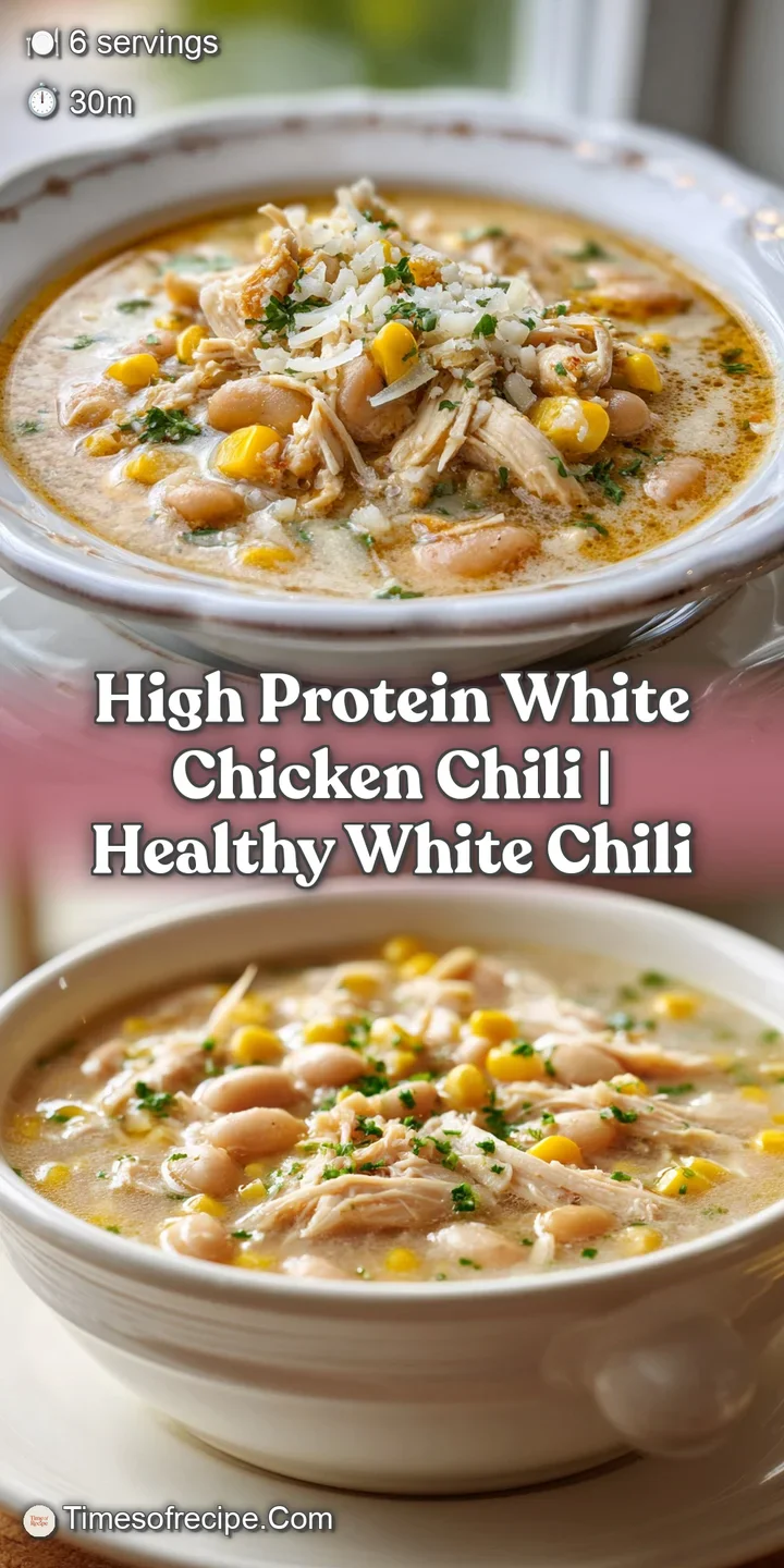 Close-up of a steaming spoon lifting chunky white beans and tender shredded chicken from a thick, creamy broth