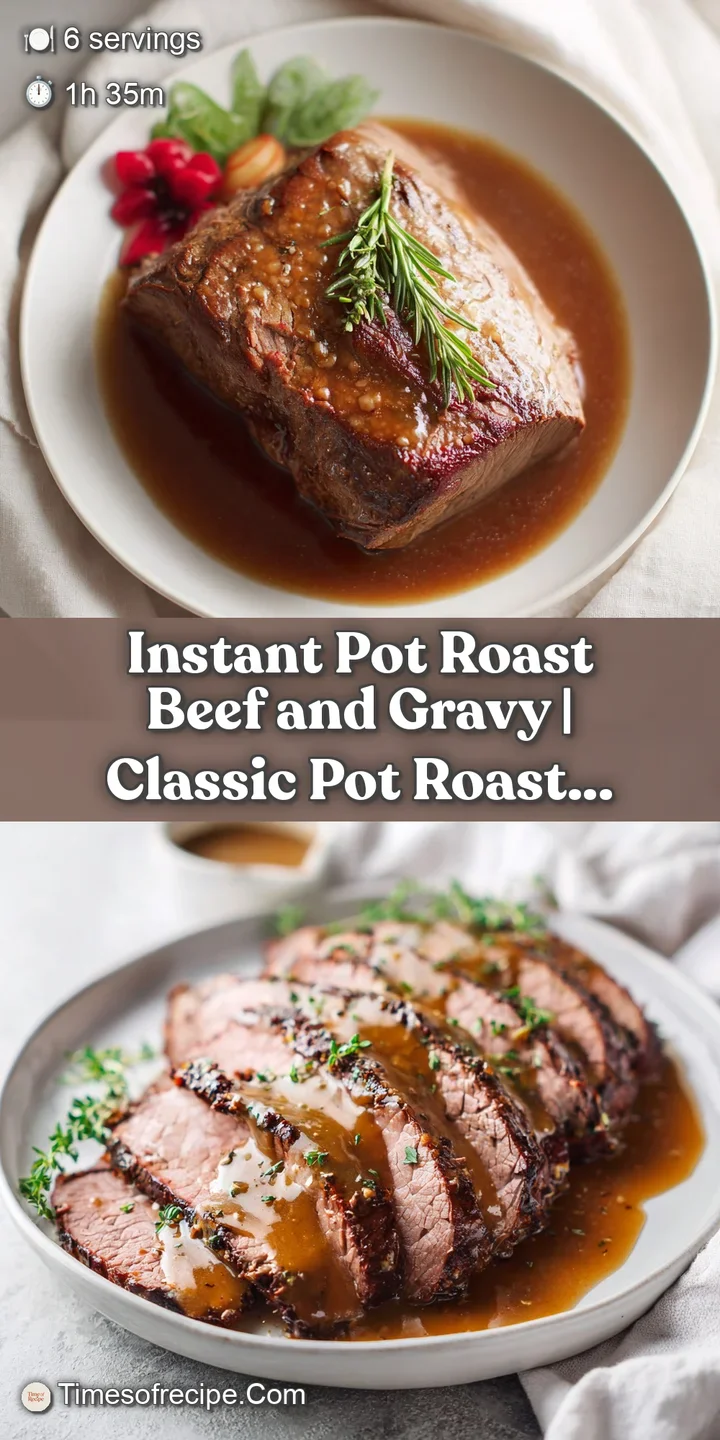 Juicy, fork-tender roast beef with a dark, glossy gravy pooling around a fluffy potato mound.