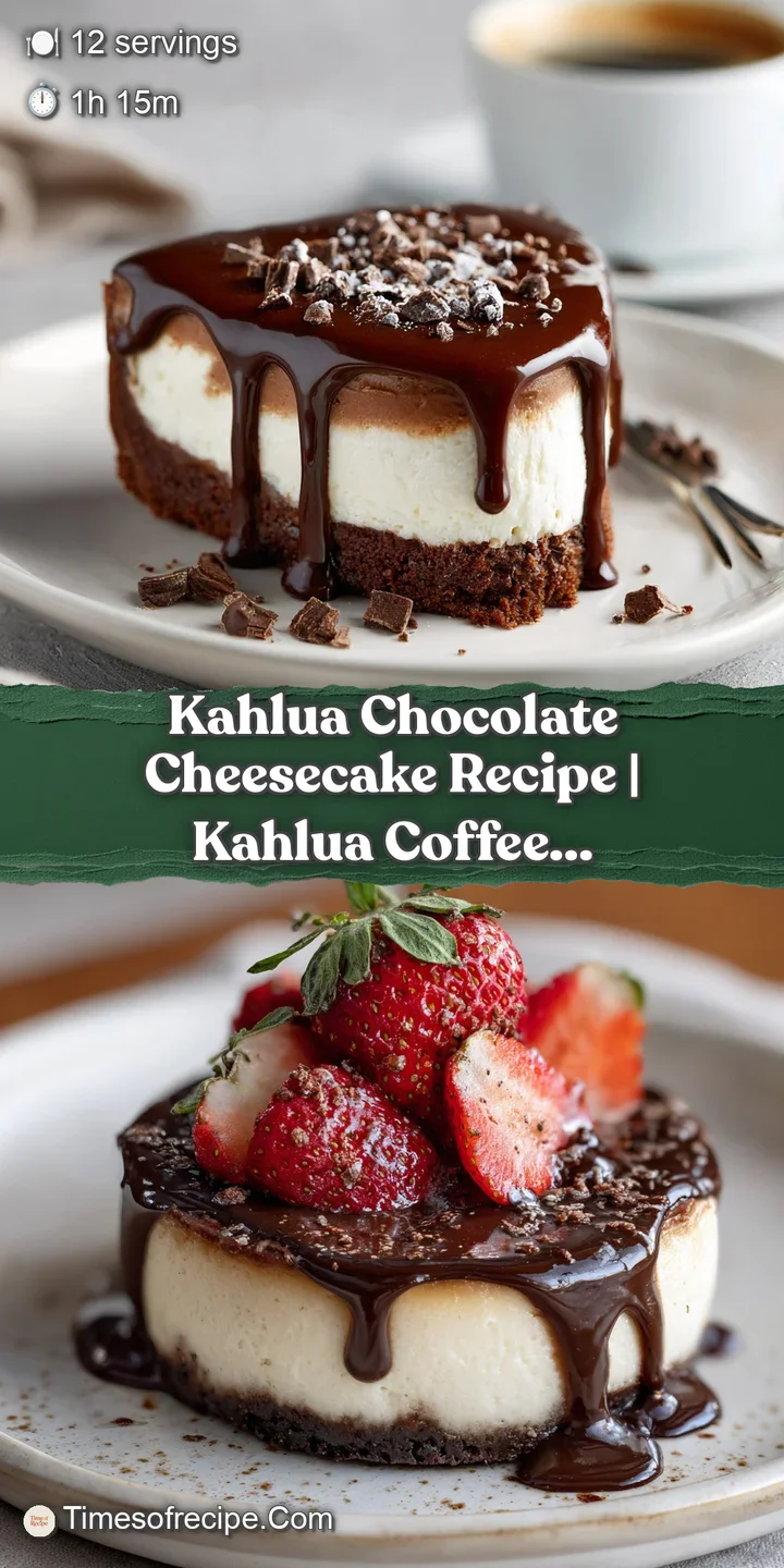 Close-up of a rich Kahlua chocolate cheesecake, the smooth surface cracked slightly, hinting at its creamy, decadent textu...