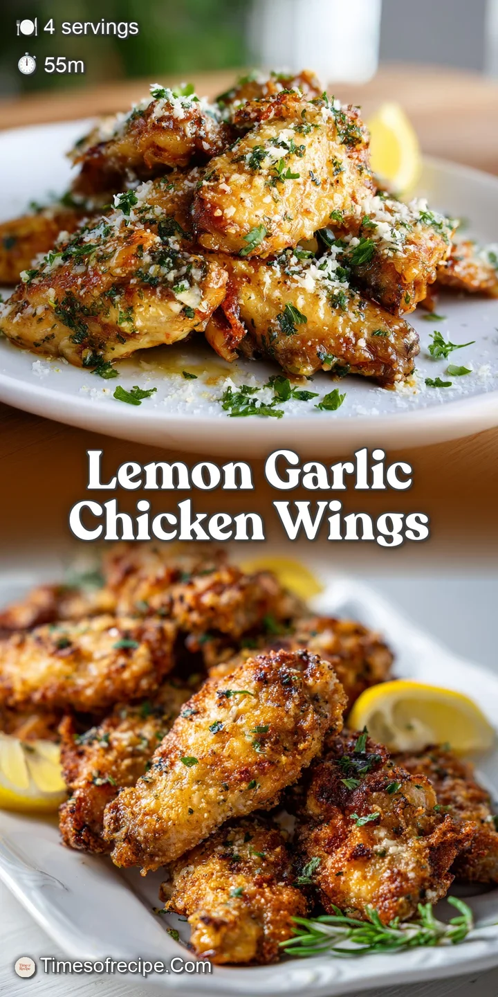 Close-up view showcasing the crispy, golden-brown skin and juicy texture of a lemon garlic chicken wing, coated in a tangy...