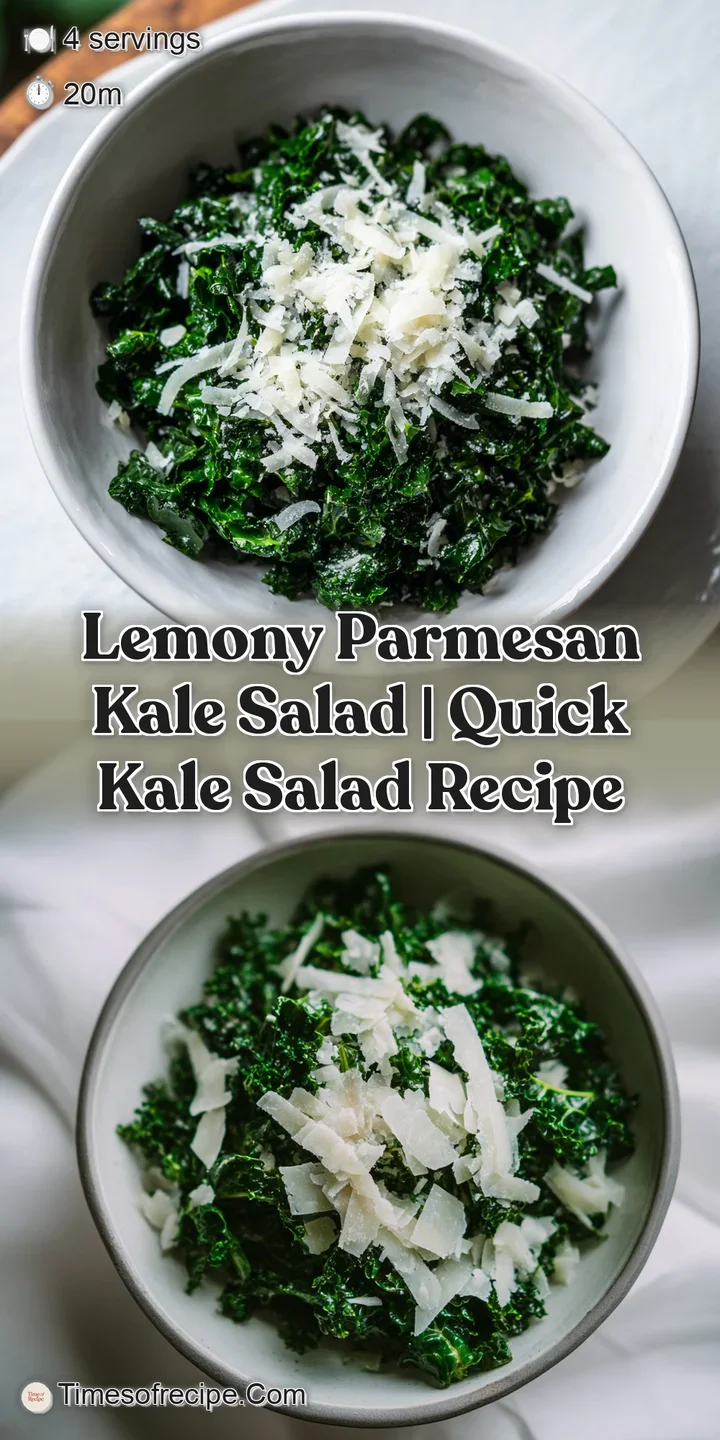 Close-up of crinkly dark green kale leaves coated in citrus dressing and thin flakes of salty parmesan cheese.