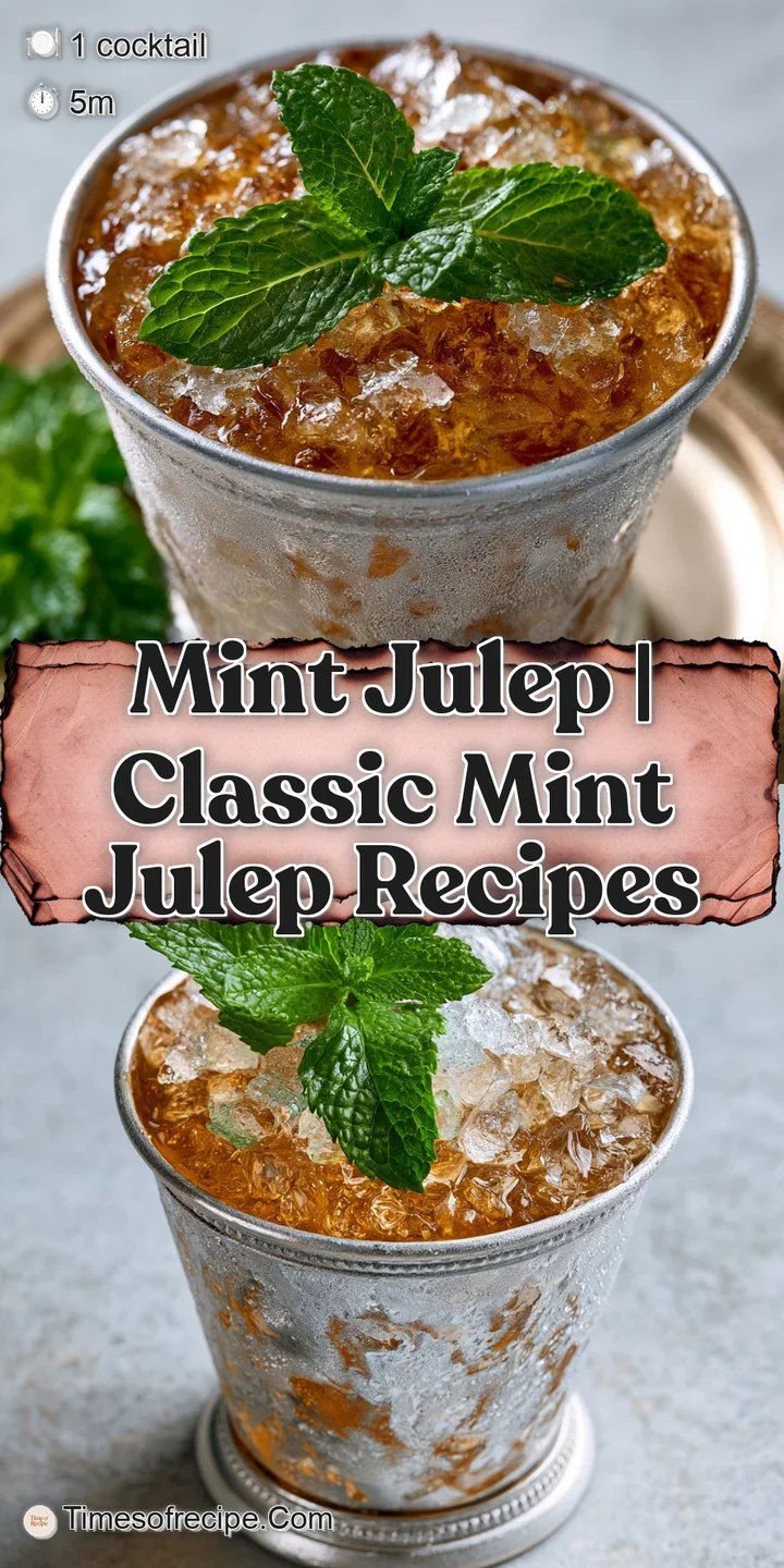 Close-up of glistening crushed ice crystals topped with bright green mint leaves and amber-hued spirits.