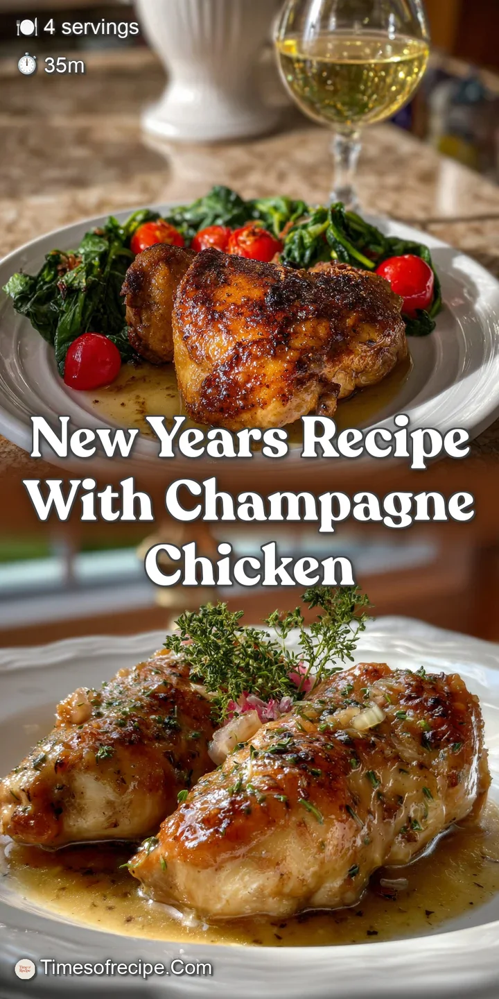 Close-up of succulent chicken coated in a glossy champagne sauce, with hints of herbs and bubbly effervescence.