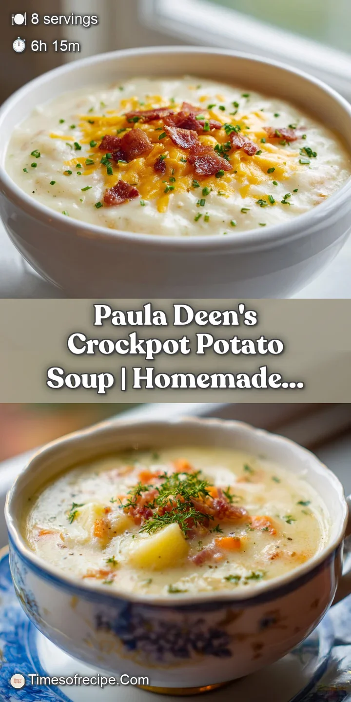 Close-up of thick potato soup, glistening with melted butter. Bits of potato and bacon visible, promise a comforting bite.