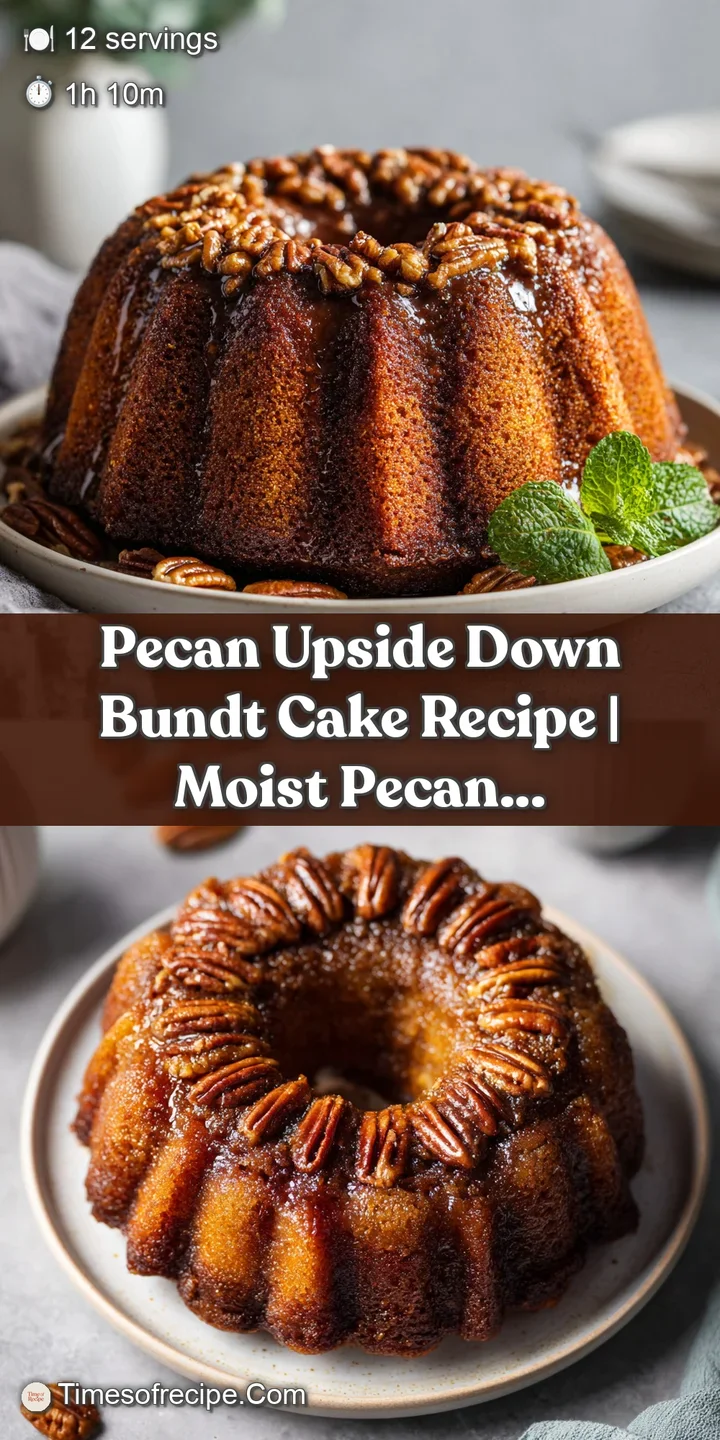 Close-up of a richly browned bundt cake slice, showcasing a glossy pecan topping and a fluffy, moist interior.