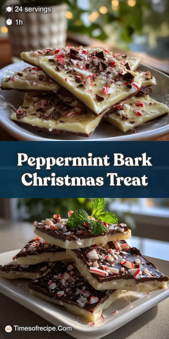 Close-up reveals the texture of peppermint bark: glossy chocolate, rough candy cane bits. A tempting holiday treat.