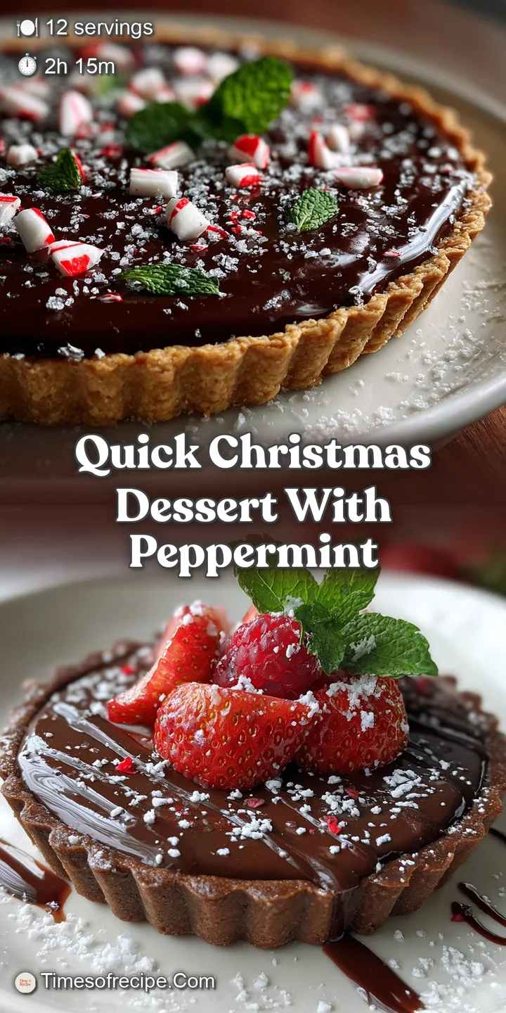 Close-up of a no-bake peppermint tart with a smooth, creamy filling and bright candy cane pieces. A cool, refreshing holid...