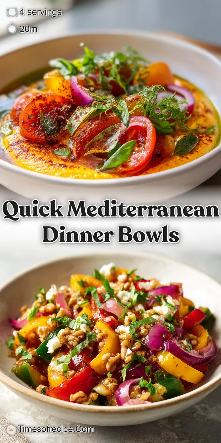 Close-up of a Mediterranean bowl showcasing the vibrant colors and textures of quinoa, tomatoes, olives, and crumbled feta...