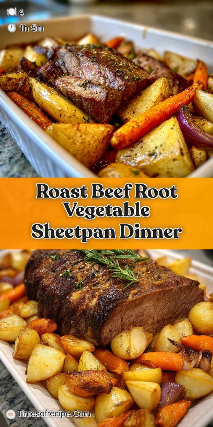 Close-up of tender roast beef with glazed carrots and parsnips. Golden-brown edges suggest a savory, oven-baked flavor.