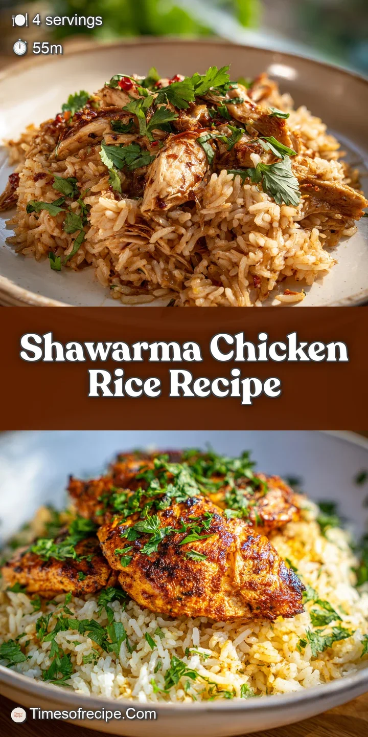 Close-up of glistening shawarma chicken, creamy sauce drizzled over rice. Warm, inviting shot highlights the textures and ...