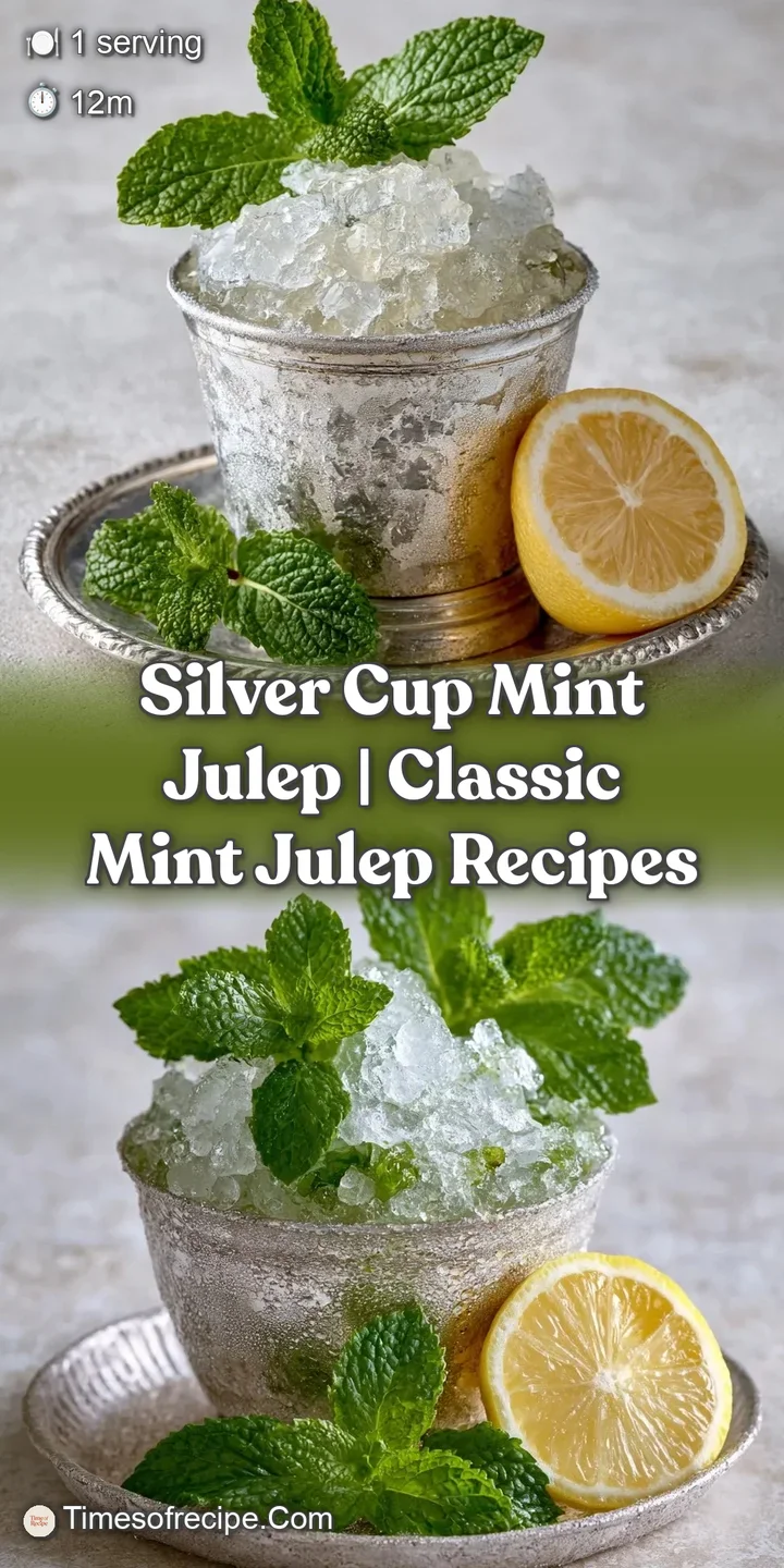 Close-up of crystalline crushed ice and emerald green mint leaves glistening with dew inside a frosted silver cup.