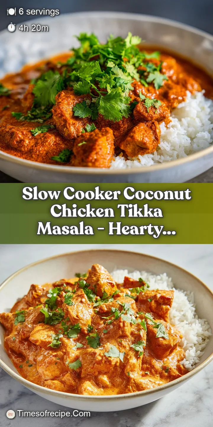 Close-up of rich, coconut milk based tikka masala with tender chicken pieces. Glistening sauce with flecks of green herbs.