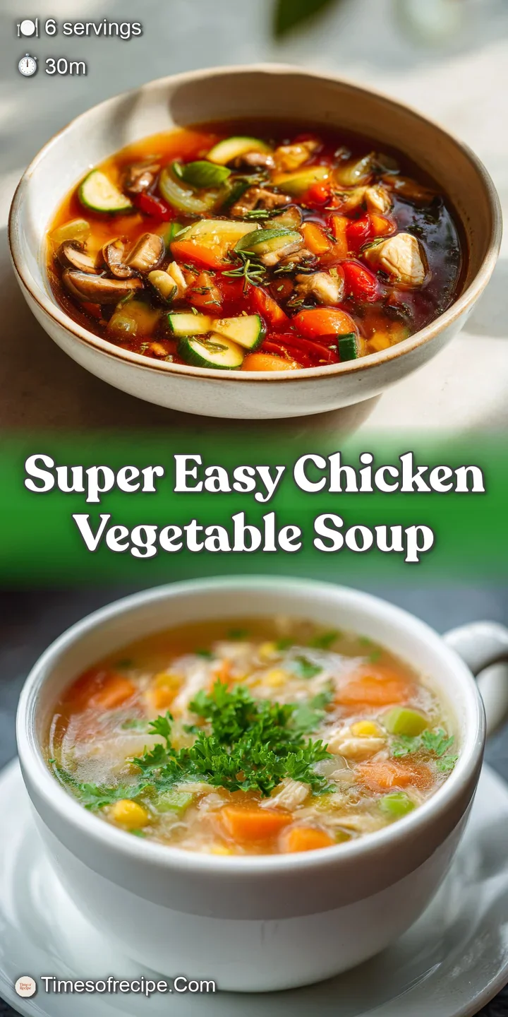 Close-up: glistening chicken and plump vegetables bob in golden broth, hinting at warmth and comfort within the flavorful ...