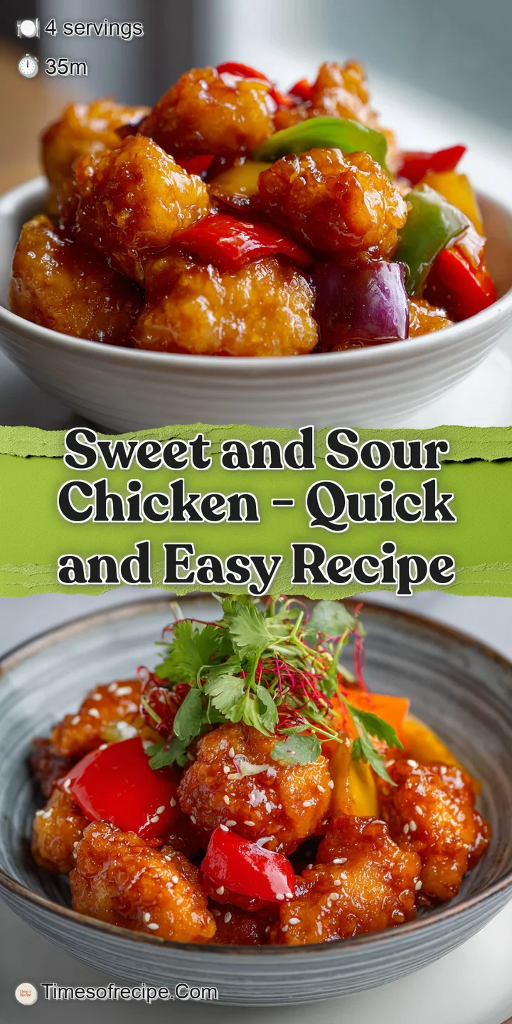 Close-up of succulent, golden-brown chicken coated in a sticky, bright red-orange sweet and sour glaze, glistening under t...