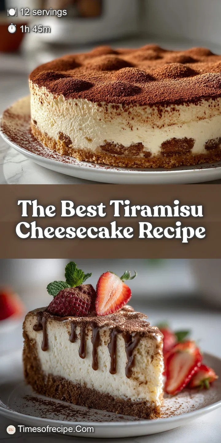 Close-up of a decadent tiramisu cheesecake slice, highlighting the creamy layers, rich cocoa powder, and ladyfinger base.