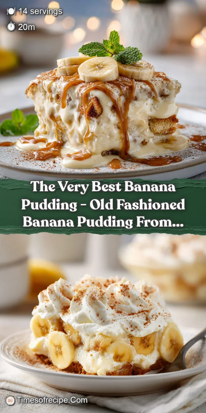 Close-up of golden meringue atop rich, creamy banana pudding with distinct wafer layers.