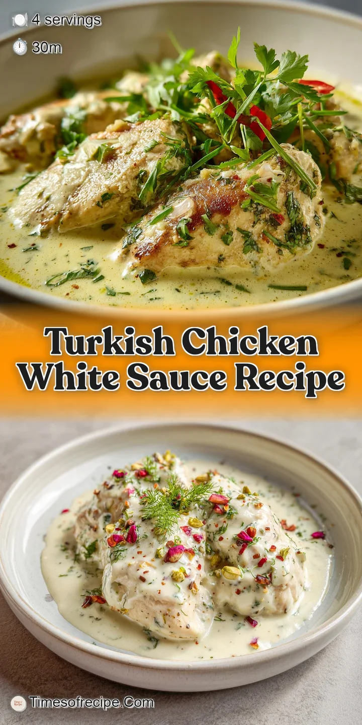 Close-up of tender chicken pieces coated in luscious white sauce. Fresh herbs scattered across, inviting and flavorful.