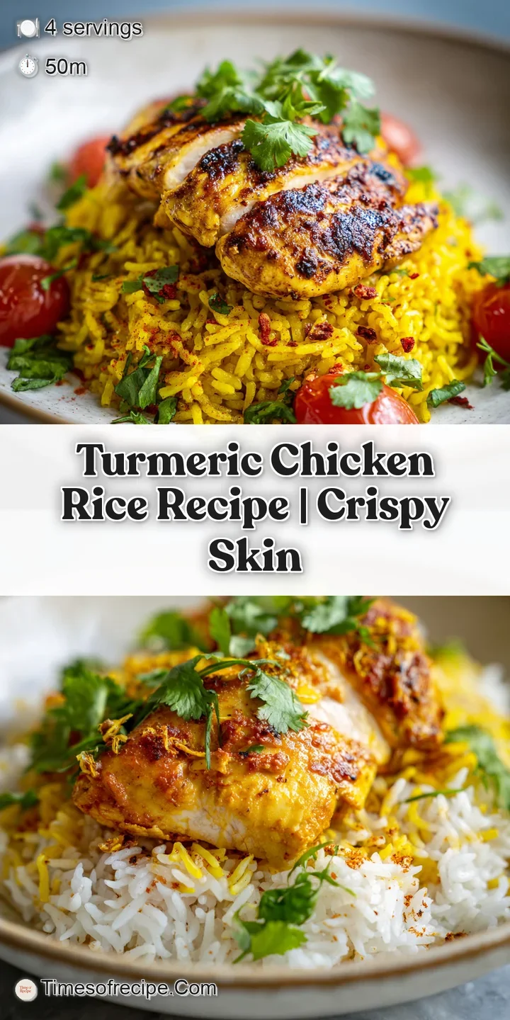 Close-up of tender chicken and fragrant rice, steaming gently, with specks of turmeric and herbs adding warmth and texture.