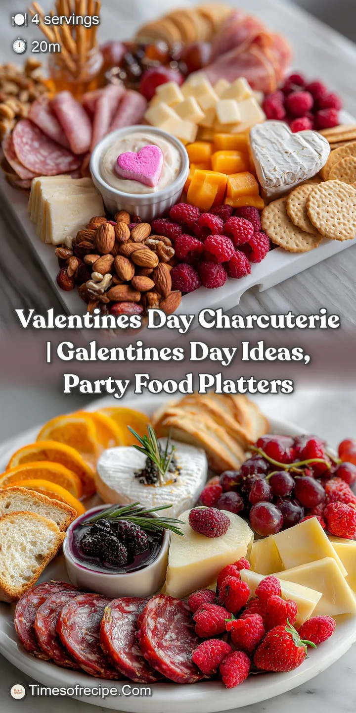 Close-up of a Valentine's Day charcuterie board showcasing a creamy Brie heart, vibrant berries, and rich chocolate candies.