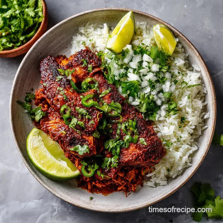 Succulent cochinita pibil nestled in a soft tortilla, vibrant pink pickled onions, and a scattering of fresh cilantro crea...