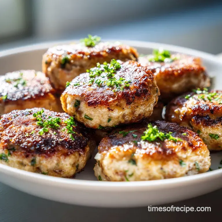 Plated Frikadellen with a rich, brown gravy, garnished with parsley. Smooth mashed potatoes and vibrant green beans accomp...
