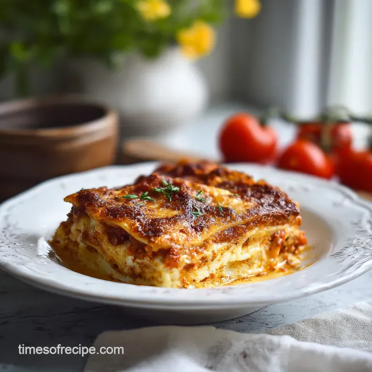 A slice of layered lasagna, revealing vibrant tomato sauce, creamy ricotta, and melted mozzarella, served on a white plate.