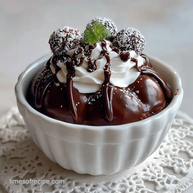 Elegant chocolate dessert plated with a delicate cocoa dusting. Dark chocolate shards provide a textural contrast, ready t...