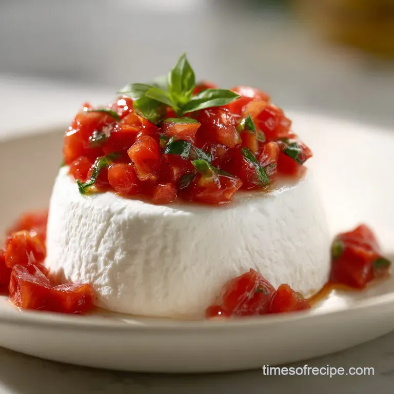 Golden toasted baguette slices arranged around a bowl of whipped white cheese topped with zesty tomato salsa.