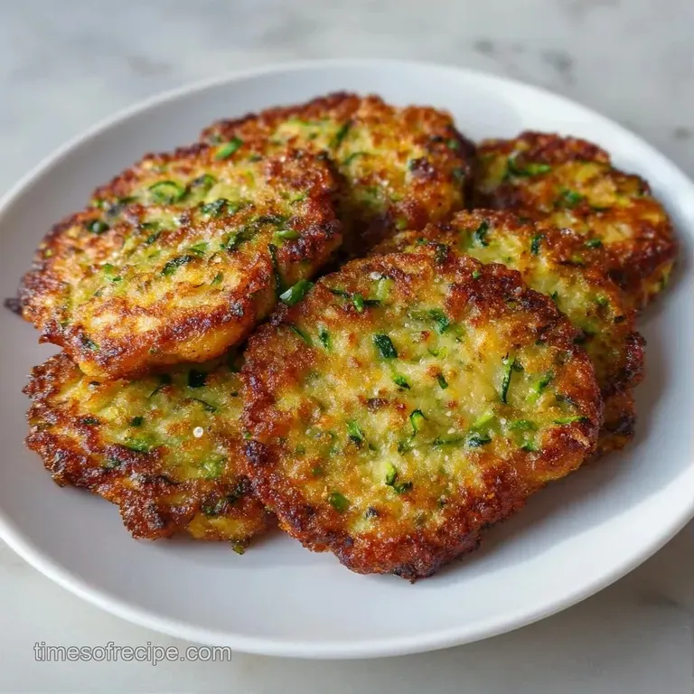 Three golden-brown savory cakes stacked high, garnished with a creamy white sauce and fresh green herbs.