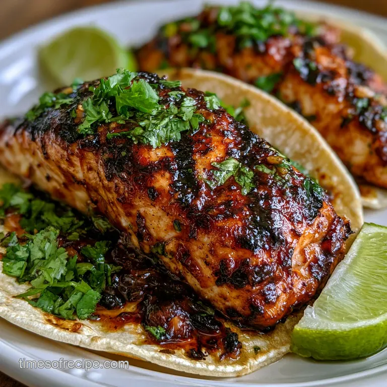 Chipotle Honey Blackened Salmon Tacos