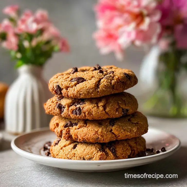 Stack of warm, gooey chocolate chip cookies on a white plate, dusted with powdered sugar, inviting and delicious.