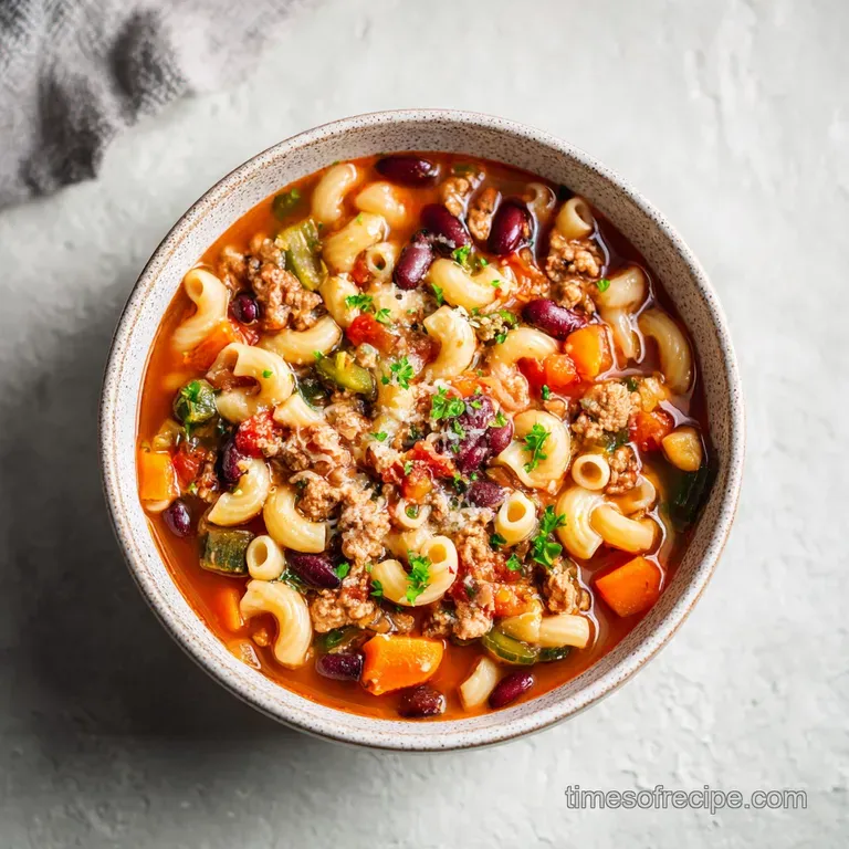 A rustic bowl of Pasta e Fagioli, steam rising, garnished with fresh parsley and a drizzle of olive oil.