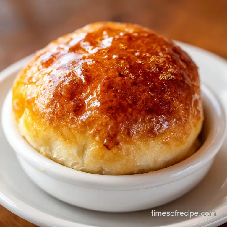 Warm, soft roll split open, revealing the airy interior. Drizzled honey butter glistens on the surface, ready to melt into...