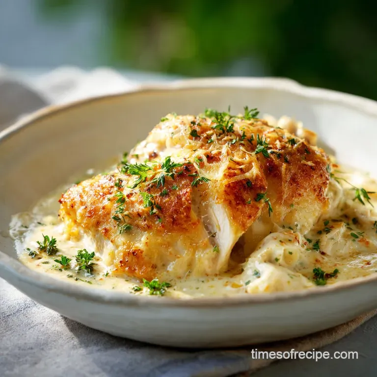 A spoonful lifts creamy chicken filling from a casserole dish with a crisp, golden cracker crust; steam rises.