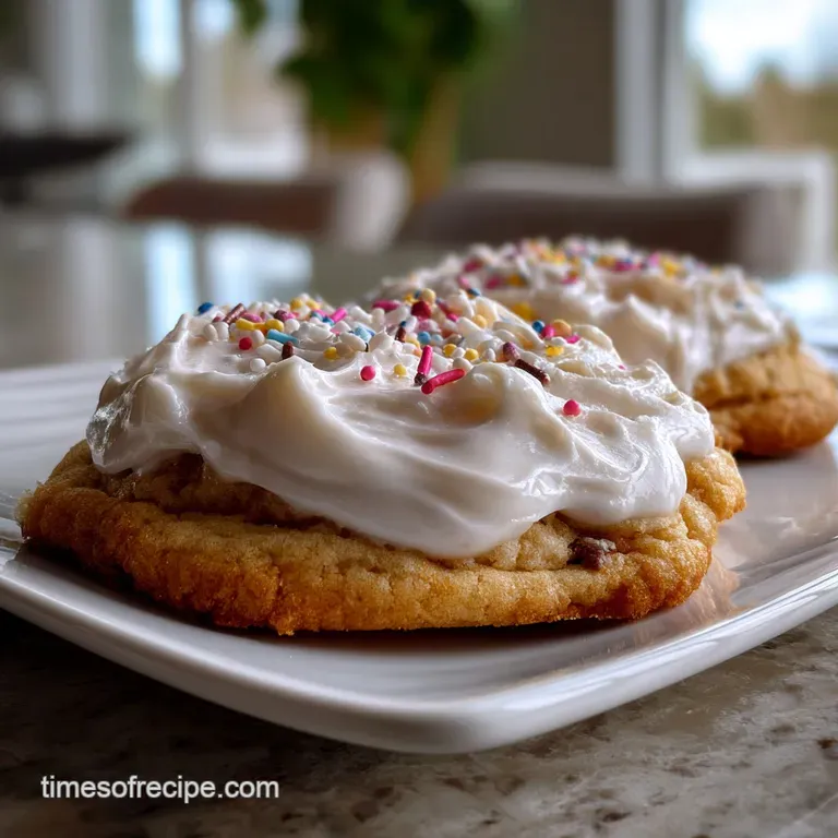 Glossy, white frosting piped meticulously atop crisp, golden cookies. A delicate, elegant presentation with contrasting te...