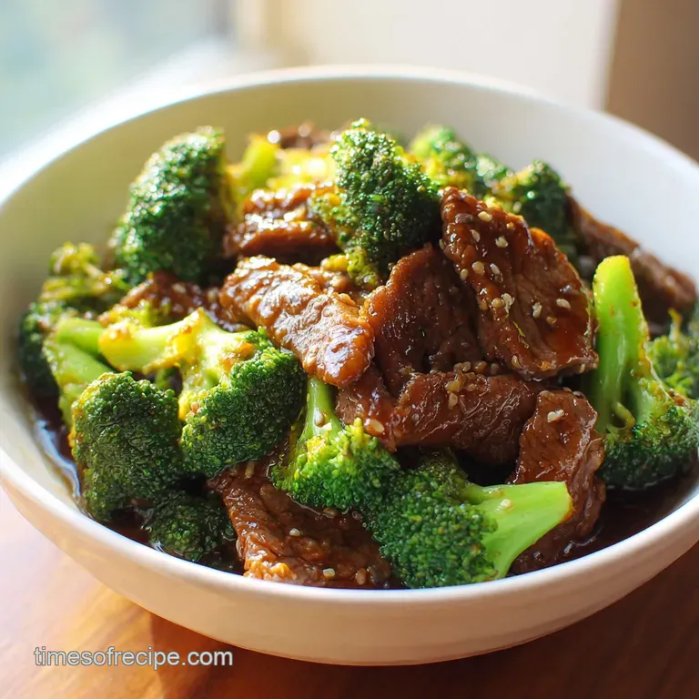 Tender beef and bright broccoli arranged artfully on a white plate, steam gently rising.