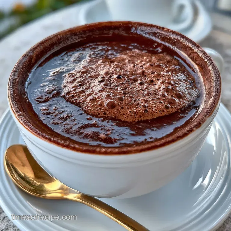 A steaming ceramic mug of rich cocoa topped with a swirl of whipped cream and a cinnamon stick on a wooden tray.