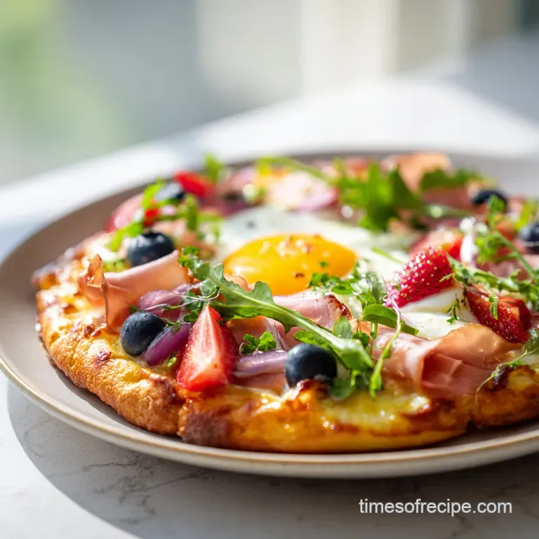A slice of breakfast pizza, showcasing a vibrant yellow egg topping with specks of browned sausage.