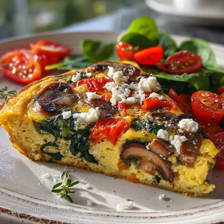Easy Mushroom Frittata with Spinach Tomatoes and Feta