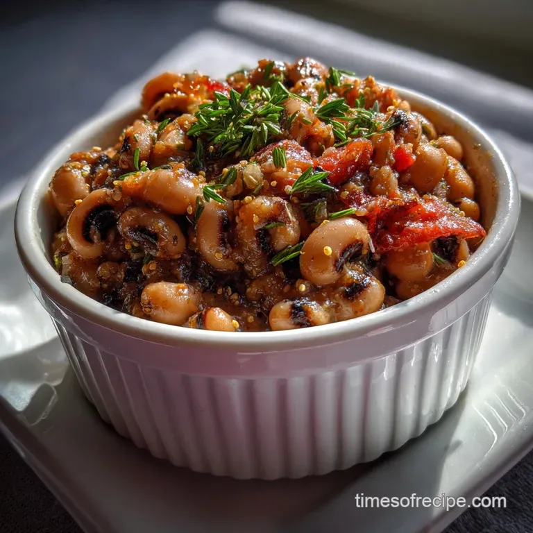 Elegant white bowl filled with creamy black-eyed peas, a swirl of olive oil, and a sprinkle of vibrant, fresh parsley.