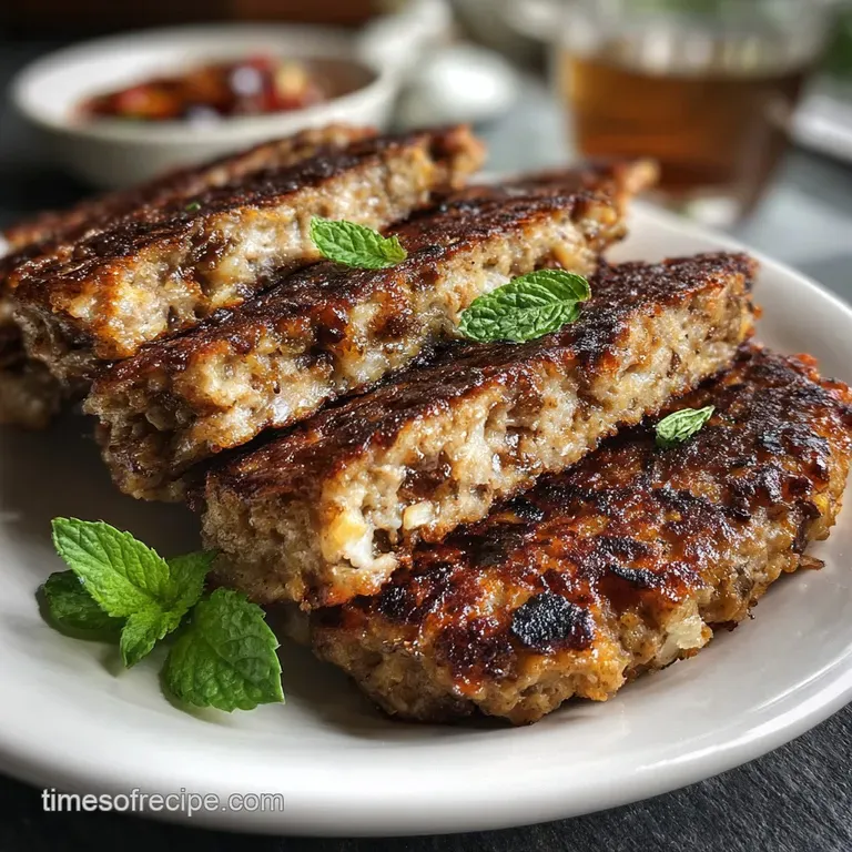 Golden-brown goetta atop creamy grits, garnished with vibrant green scallions; a savory breakfast plate with contrasting t...