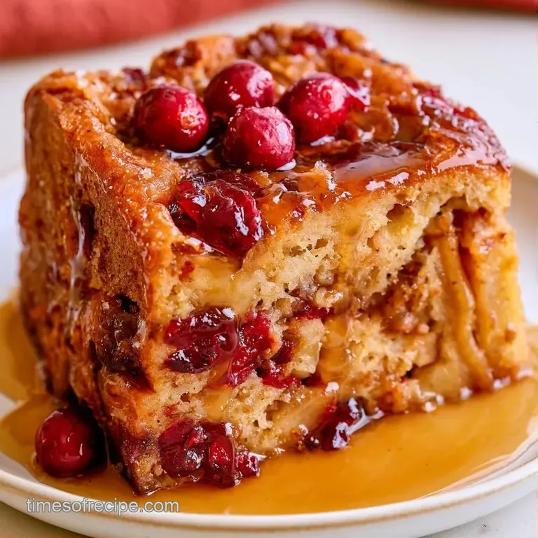 A square of toasted apple bread pudding on a ceramic plate with a dollop of whipped cream and cinnamon dust.