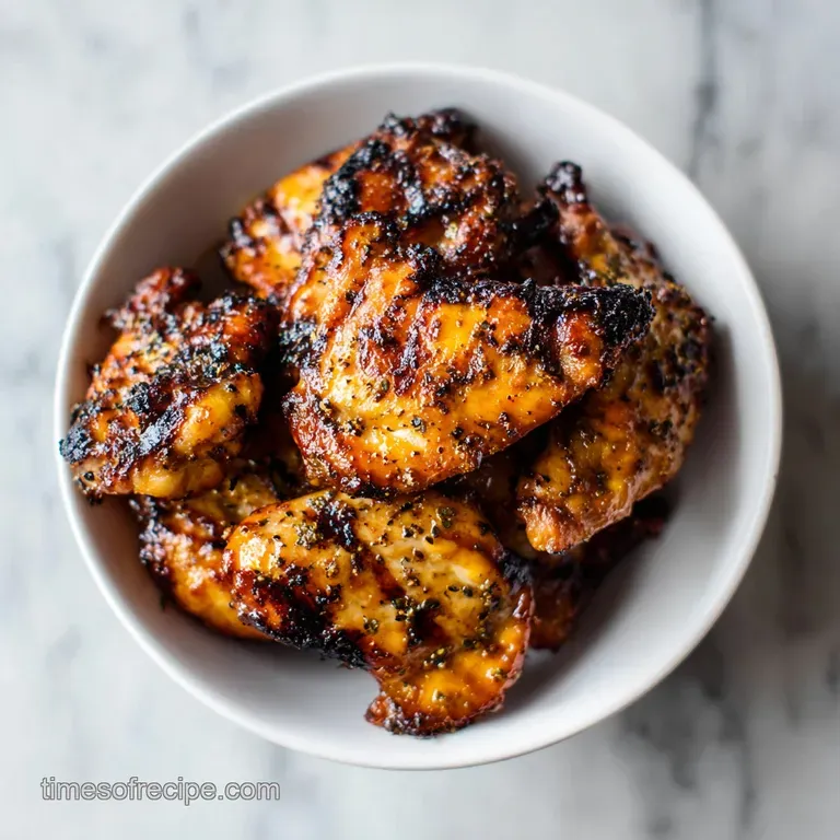 A colorful plate of BBQ chicken, topped with fresh green onions and a side of fluffy white rice.
