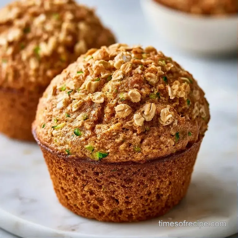 Three golden muffins stacked on a white ceramic plate with a drizzle of honey and a sprinkle of cinnamon powder.