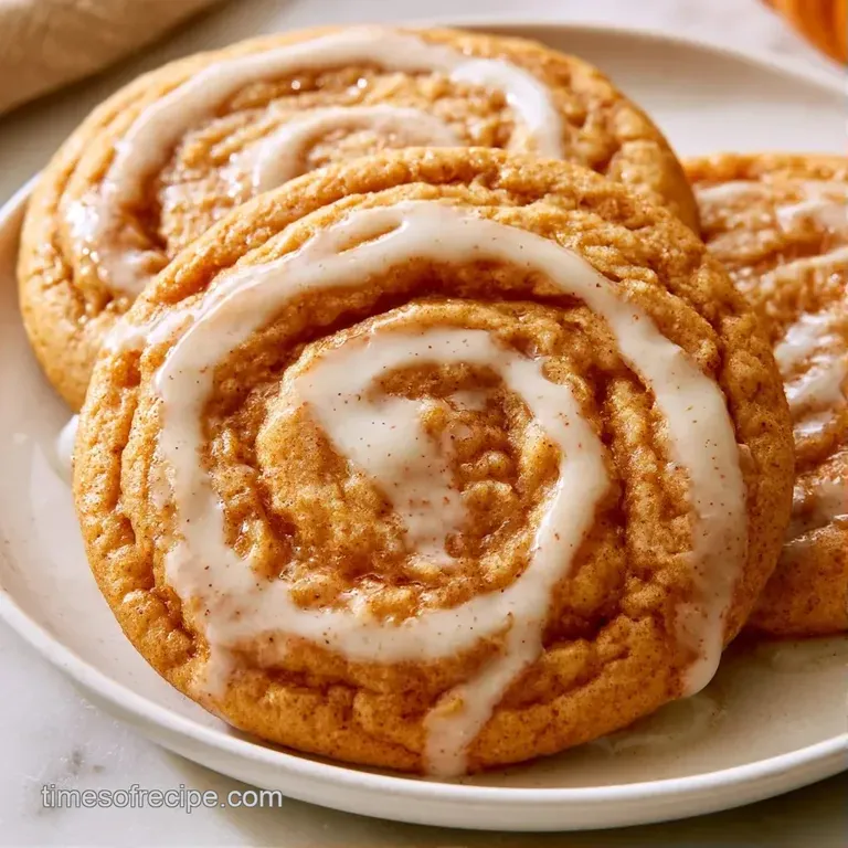 A stack of soft orange treats with glossy white frosting arranged on a rustic wooden platter with autumn leaves.