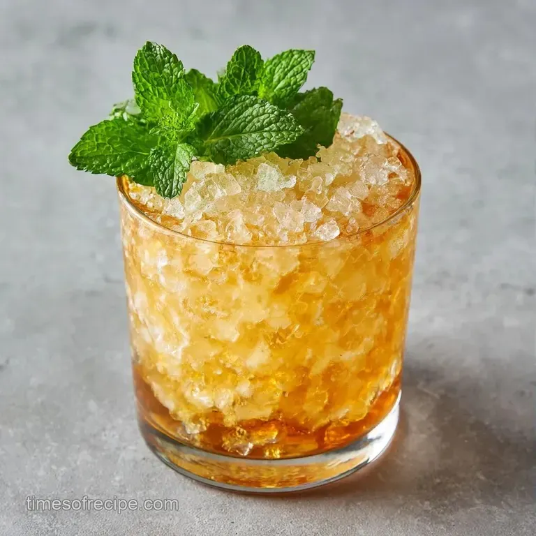 A row of chilled metal tumblers with overflowing crushed ice and fresh mint leaves on a white marble tabletop.